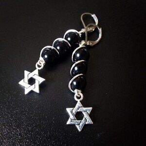 Black Six Pointed Star Earrings! Star of David! Hexagram! Goth! Wicca! Pagan!
